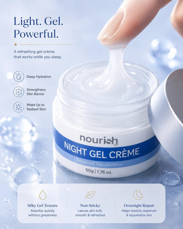 Night Gel Crème with CollaPlant®, Phytosqualan & Probiotics – 50 g - nourish co