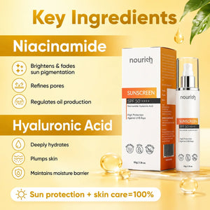 Sunscreen SPF 50++++ with Niacinamide and hyaluronic Acid - 50g - nourish co